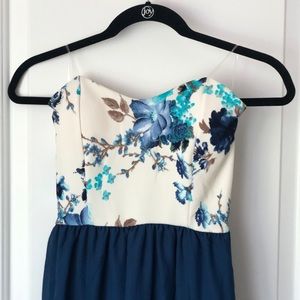 Navy Strapless Maxi Dress with Floral Top